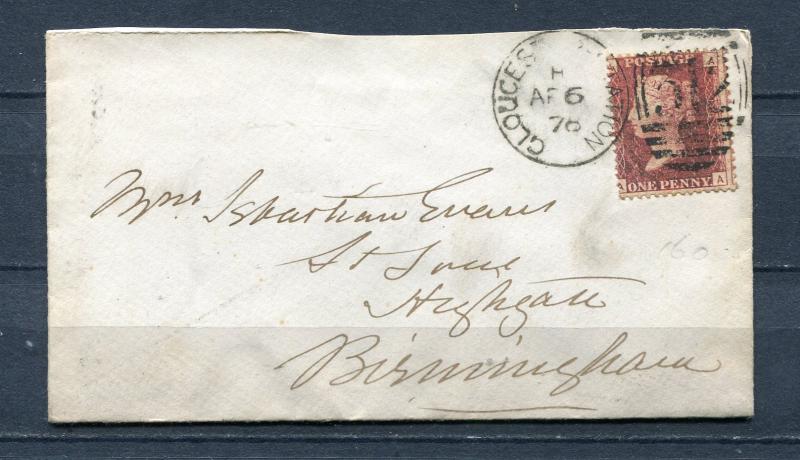 Great Britain 1876 Small Cover Gloucester -Birmingham one penny 6521