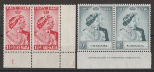 GRENADA 1948 KGVI Silver Wedding set plate & imprint pairs. MNH **.