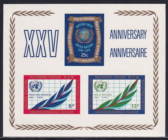 UN NY 1970 Sc 212 United Nations 25 Year Anniversary World Map Stamp SS MH