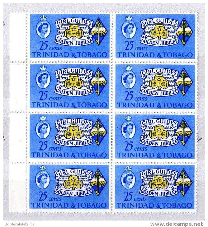 T & Tobago QEII 1964 25c Golden Jubilee of Girl Guides Block of 8 Mint MNH X3668