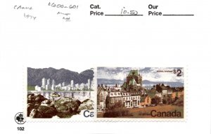 Canada, Postage Stamp, #600-601 Mint NH, 1974 Vancouver, Quebec (AB)