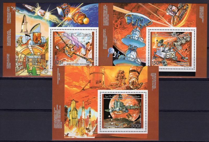 Comoro Islands 1992 Mars Exploration Usa/Russia Space 3 S/S Perforated MNH