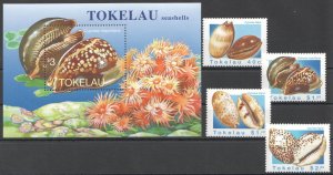 Ft185 1996 Tokelau Marine Life Seashells Fauna #238-241+Bl9 Mnh