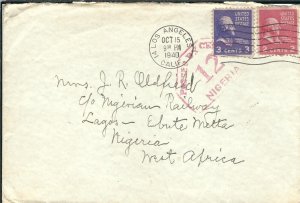 Los Angeles, Ca to Lagos, Nigeria 1940, Censored, Prexies (C4587)