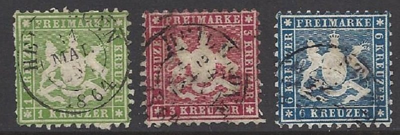 Wurttemberg - SC# 34 36 37 VF CV $75