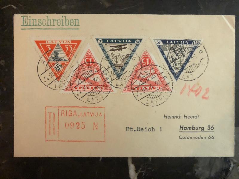 1936 Riga Latvia Registered Airmail cover To Hamburg Germany # CB18-CB20