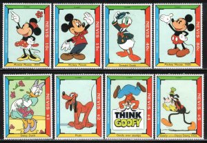 Nevis #740-47 ~ Cplt Set of 8 ~ Disney Characters ~ Unused, NH, MX Faults (1992)