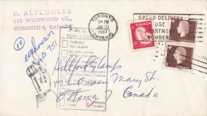 Canada 1967 1c Cameo Pair + 3c Christmas Return to Sender Cover Toronto