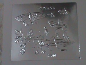 ​GUYANA-RARE LOVELY BEAUTIFUL BUTTERFLIES GOLD & SILVER IMPERF S/S MNH VF