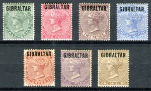 Gibraltar 1886 QV. Complete set of 7. Mint. LH. SG1-SG7.