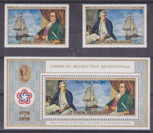 Cook Islands Sc 445-447 MNH. 1976 American Bicentennial + Souvenir Sheet