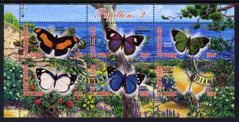 Chad 2012 Butterflies #2 perf sheetlet containing 6 value...