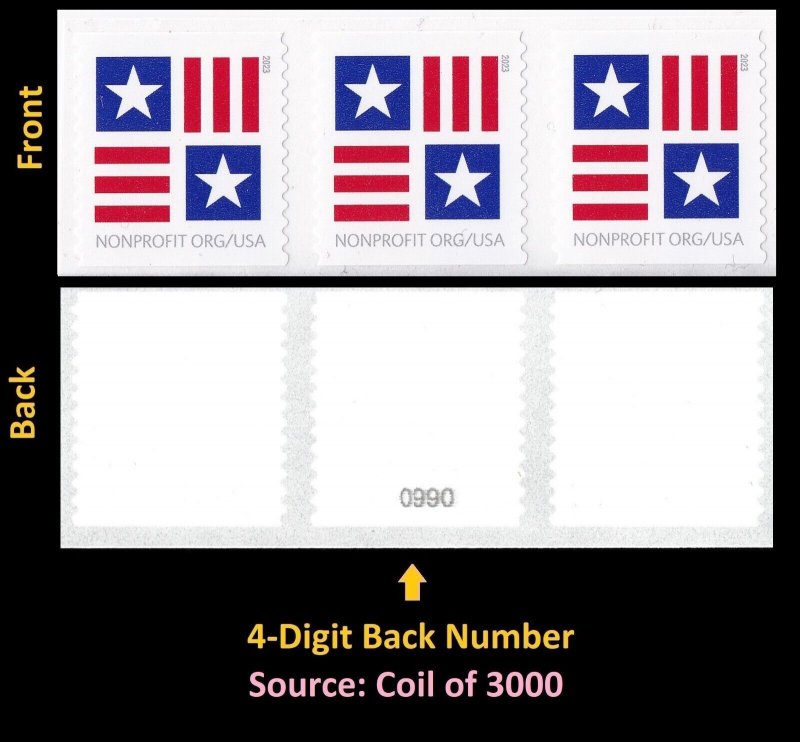 US 5756 Patriotic Block Nonprofit Org 5c coil strip 3 4d back # MNH 2023