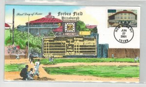 2001 COLLINS HANDPAINTED FDC BASEBALL PLAYING FIELDS PITTSBURGH FORBES FIELD