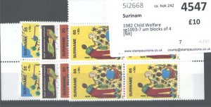 Surinam 1982 Child Welfare sg1093-7 unmounted mint blocks of 4