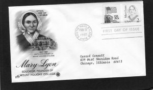 2169 Mary Lyon, FDC Art Craft/PCS cachet addressed