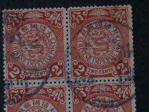 ​CHINA-1898-SC#100-QING DYNASTY-COIL DRAGON- BLOCK FANCY CANCEL-VF 126 YEARS OLD