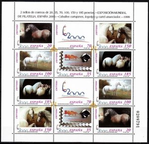 SPAIN 1999 Philately: Stamp Expo ESPANA-2000. Horses. MINI-SHEET, MNH