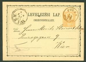 HUNGARY TOWN CANCEL on 1871 2kr POSTAL CARD - PUCHO