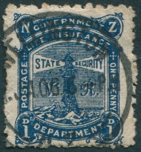 New Zealand 1902 1d blue Life Insurance SGL17 used