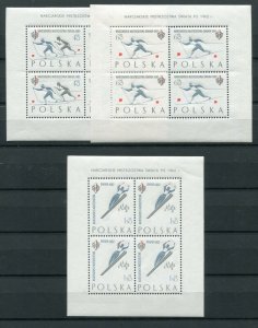 POLAND 1962 WORLD SKI CHAMPIONSHIPS 1046-1048 RARE SHEETS OF 4 STAMPS PERFECT NH