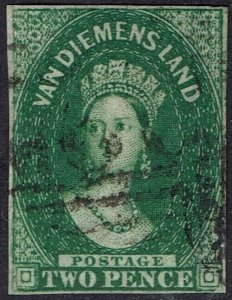 TASMANIA 1855 QV CHALON 2D IMPERF WMK LARGE STAR USED