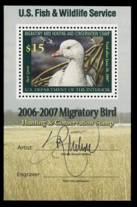 United States, Duck Hunting #RW73a Cat$95, 2006 Ross's Goose, souvenir sheet,...