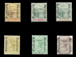 Mauritius #118-123 Cat$172.25, 1902 Postage and Revenue Surcharges, complete ...