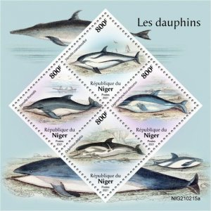 Niger 2021 MNH Marine Animals Stamps Dolphins Atlantic Spotted Dolphin 4v M/S