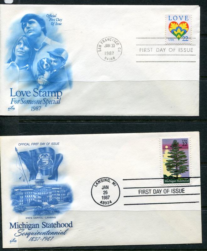 USA 2 First Day Covers Michigan Statehood Love us2028hs