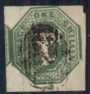 GREAT BRITAIN #5 1sh pale green, used, tiny tear in upper left margin Scott $850