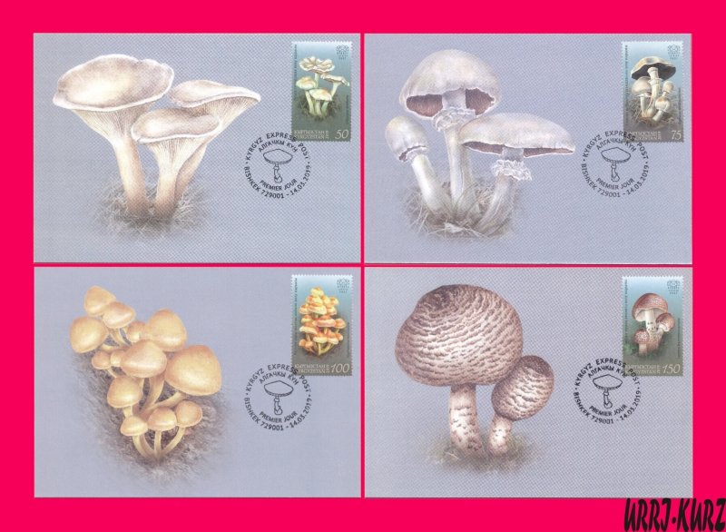 KYRGYZSTAN 2019 Nature Flora Poisonous Mushrooms Fungi 4 Maxicards Maximum Cards