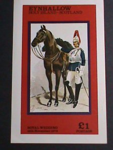 EYNHALLOW-SCOTLAND-1973 ROYAL WEDDING-SOLDIER ON HORSE IMPERF-MNH S/S-VERY FINE