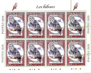 A7440 - DJIBOUTI - MISPERF ERROR Stamp Sheet - 2020 - Birds, OWLS-