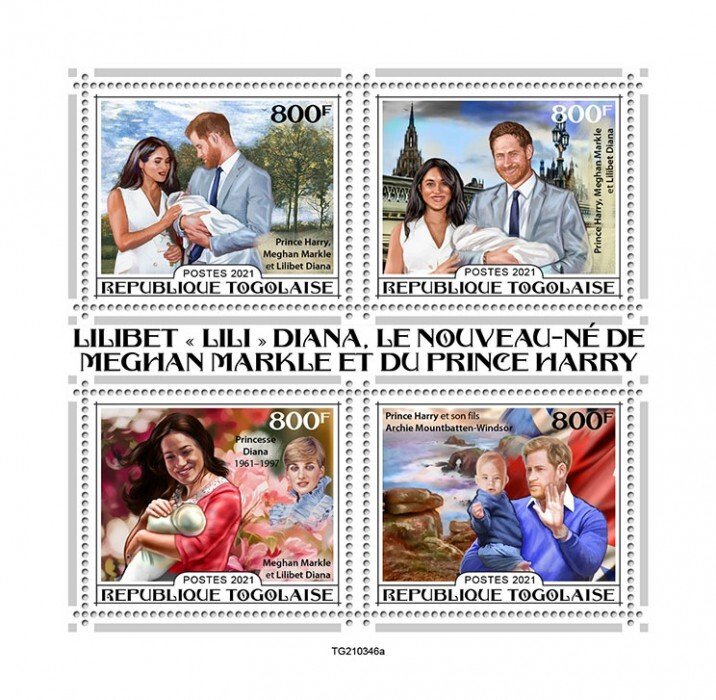 TOGO - 2021 - Lilibeth,  Harry and Meghan - Perf 4v Sheet - Mint Never Hinged