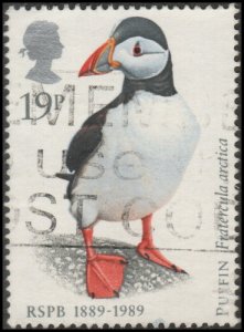 Great Britain 1239 - Used - 19p Atlantic Puffin (1989) (cv $0.55) (2)