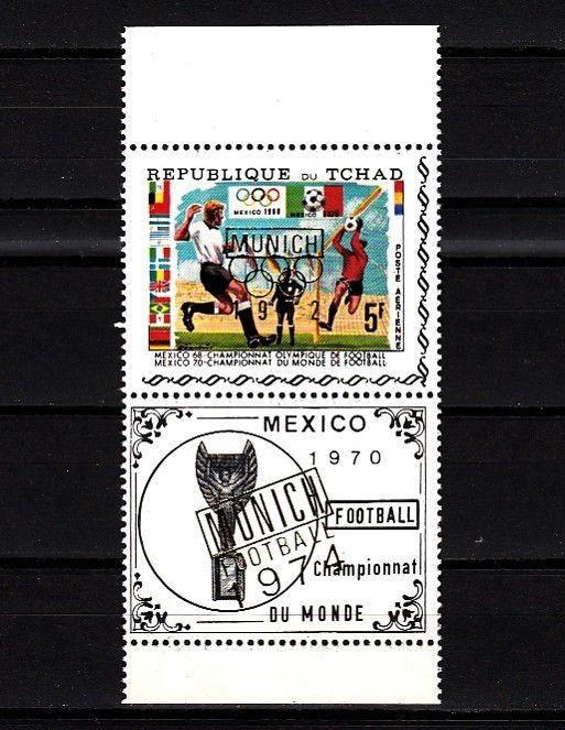 Chad, Scott cat. C88 A. Olympics-Soccer issue o/printed Munich 72 in Gold.