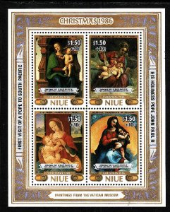 Niue-Sc#B60-unused NH sheet-Christmas-Pope John Paul II visit-Paintings-1986-