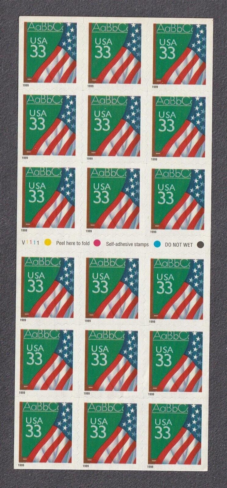 33c ATM BOOKLET PANE OF 18 STAMPS Chalkboard Flag V1111 US 2919a MNH