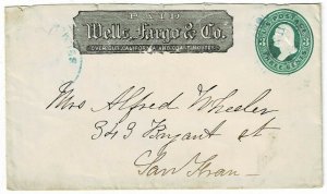 1870's Well Fargo Express Belmont, Nev. oval cancel in blue on 3c entire