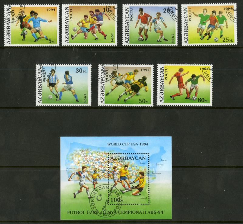 AZERBAIJAN 438-444, 445 USED SCV $5.25 BIN $2.50 SOCCER