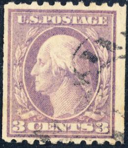 USA - 1917 - Scott 489 3c dull violet type 1 coil perf 10 horizontally - Used