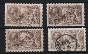 GB 1918 Bradbury 2/6d 4 different shades sg415, etc very fine used cat £300++