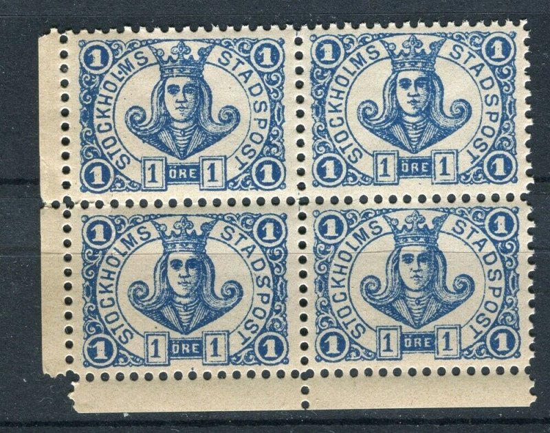 SWEDEN; 1887 classic Stockholms Stadspost Local issue MINT MNH 1ore. BLOCK