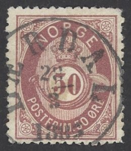 Norway Sc# 30 Used 1877-1878 50o Post Horn & Crown