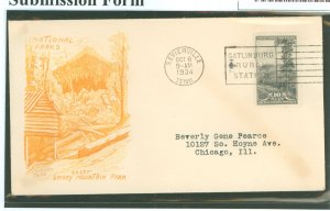 US  1934 10c Smoky Mountains (part of the National Park Series) on an addressed first day cover with a Grimsland cachet.