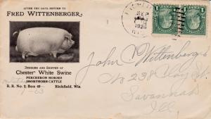 United States 1926 Advertising Cover Animals Pig Richfield, Wisconsin clean