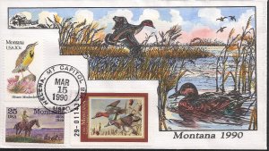 Fred Collins Hand Painted Milford Series FDC for Montana 1990 Waterfowl Stamp