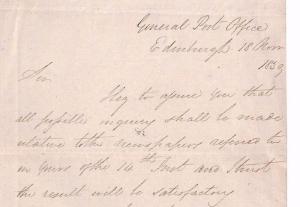 GB Edinburgh *SIR EDWARD LEES* Historic Letter 1839 Signed GPO Secretary Ap265 