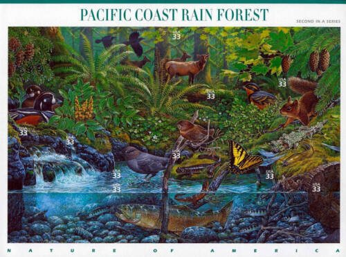 2000 33c Pacific Coast Rain Forest, Sheet of 10 Scott 3378 Mint F/VF NH